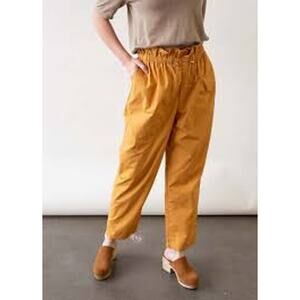 L.F Markey Hugo Trouser Pants Yellow Cotton Drawstring Elastic Waist Wide Leg 6